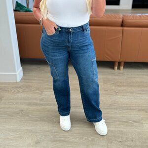 Judy Blue High Rise Cargo Straight Leg Jeans